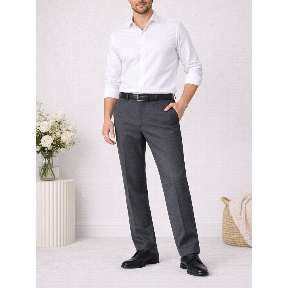 Mens Dark Gray Straight Leg Dress Pants Charcoal Formal Trousers Slacks